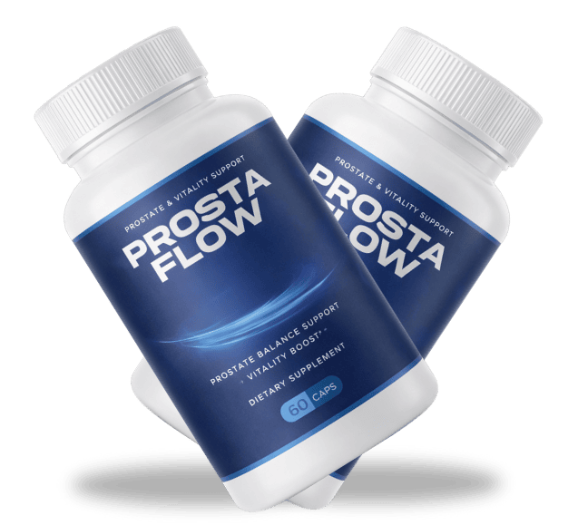 Prostaflow capsule supplement bottles supporting prostate health and urinary comfort